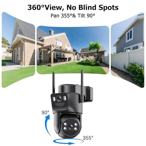 Kurain Dual Lens Solar Security Cameras Wireless Outdoor, 5G/2.4G WiFi 6, 360° View Pan/Tilt Home Security Camera with 6MP Color Night Vision, Motion Detection, 2-Way Audio, Spotlight Siren 6