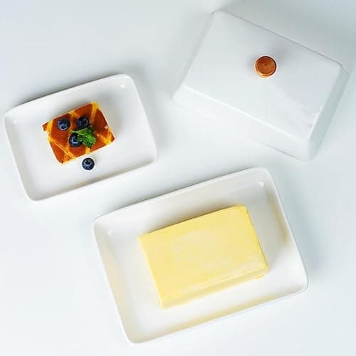 ENERFLAT Butter Dish with Lid – Elegant Ceramic Butter Holder for Countertop, Wide 2 Stick Double Butter Holder for Counter,Large & Wide, Perfect for Cream Cheese & European Butter 7