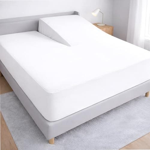 Cottington Lane 1 Piece Top Split Flex Head King Fitted Sheet Only for Adjustable Bed, Premium Egyptian Cotton 15" Deep Pocket Half Split Bottom Sheet, 34 Inch Down, White Solid