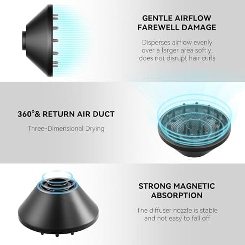 110,000 RPM Brushless Motor Hair Dryer for Fast Drying, 200 Million Negative Ions, Travel-Friendly Low Noise Design (Black, with Concentrator and Diffuser) 5