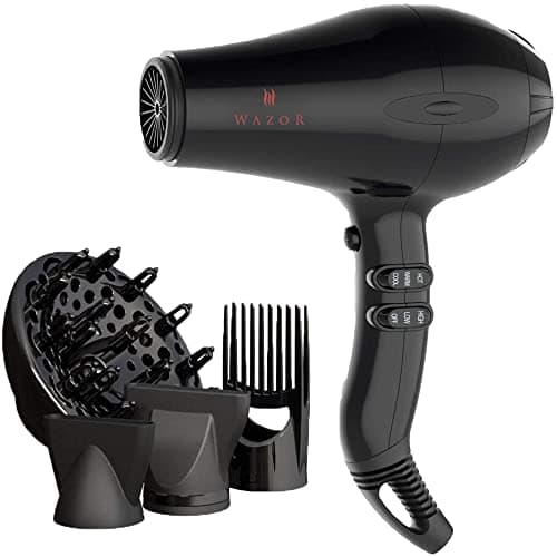 Wazor Professional Tourmaline Hair Dryer 1875W Fast Drying Blow Dryer with Concentrator & Diffuser & Pik Lightweight Ionic Hairdryer with 2 Speed and 3 Heat Setting 6