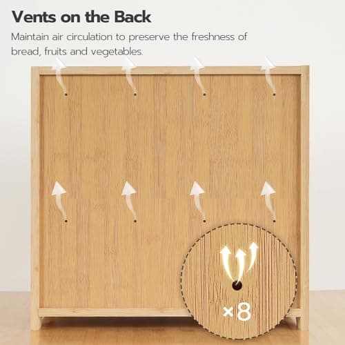 HOOBRO Bread Box, Bamboo Bread Box for Kitchen Countertop, 2 Tier Roll-Top Bread Bin, Food Storage Box, Large Capacity Keeper, Wooden Storage Cabinet, for Kitchen, Dining Room, Natural YL13MB01 8