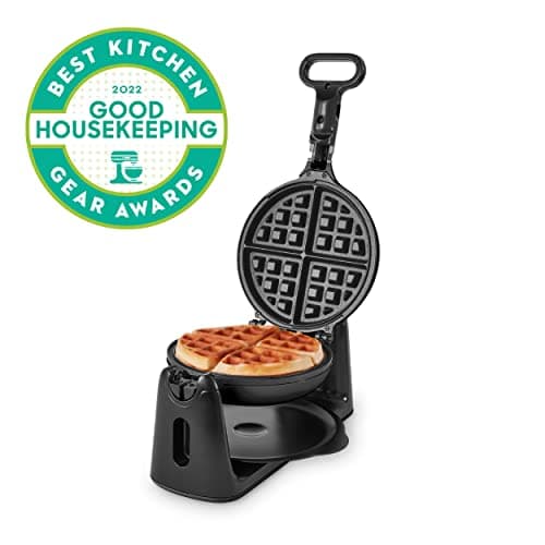 Dash Flip Belgian Waffle Maker - 6.5" Nonstick Surface - Rotating Belgian Waffle Maker with Quick Heat-Up System for Easy Breakfasts - Supports Multi-Use - Black 6
