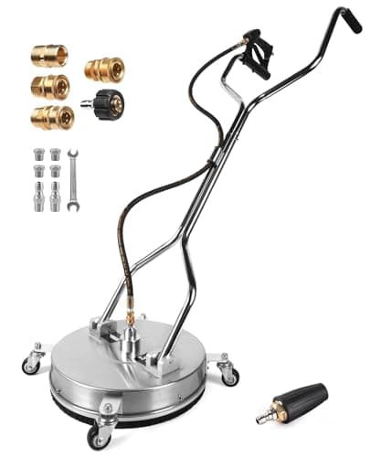 16.5" Pressure Washer Surface Cleaner with 4 Wheels Dual Handle Stainless Steel Power Washer Surface Cleaners 3/8", 1/4"QC, M22-14/15 Interfaces 5PCS Hose Adapters for Cleaner Lane, Driveway, Terrace
