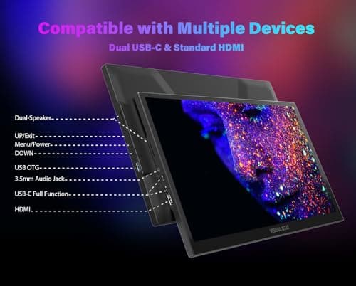 Visual Beat 17.3'' 4K Portable Touchscreen Monitor, UHD 500Nits 100% AdobeRGB IPS HDR Travel Display, USB, Type-C & HDMI, Dual Speakers, VESA & Smart Cover - for Laptop PC Phone PS4/5 Xbox etc. 7