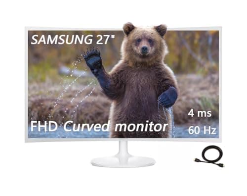 Samsung 27" CF391 Series Curved LED Monitor, 60Hz Refresh Rate, 4ms Response Time, Slim Bezel Design, HDMI, VGA, Eye Saver, White, with SVT HDMI Cable