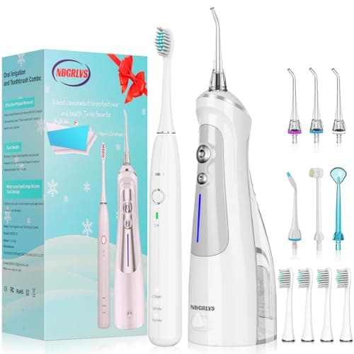 NBGRLVS Cordless Water Dental Flosser for Teeth Cleaning and Sonic Electric Toothbrush Combo,5 Modes Water Dental Pick IPX7 Waterproof & DIY Design,Upgraded Combination Packages…