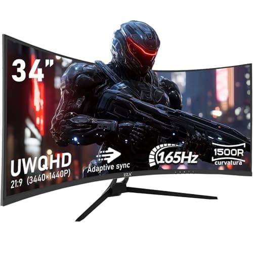 ZZA UltraWide 34 inch Curved Monitor 1500R PC Screen 165hz Refresh Rate WQHD 3440x1440 Computer Gaming Monitor VA PanelAMD FreeSync Premium | HDR10 | 99% sRGB | VESA