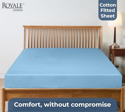 Royale Linens 100% Organic Cotton Fitted Sheet - Percale Weave - Super Soft Deep Pocket Bottom Sheets - Lake Blue Elastic Sheet Queen Size - Queen Fitted Sheets Only - (60"x80"+15", Lake Blue) 7