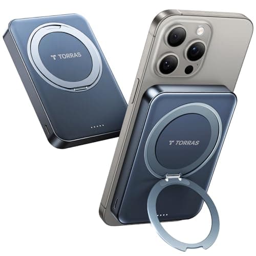 TORRAS 10,000mAh, Qi2 Certified,15W Fast Wireless Portable Charger with USB C Cable, 20W in/Out Wired Charging Power Bank with Stand, Magnetic Battery Pack for iPhone 17 Pro Max/16/15/14/13/12