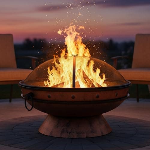 Sunnydaze 30-Inch Large Outdoor Fire Pit - Wood Burning Fire Pit for Outside with Poker and Screen - Copper Finish - Royal Cauldron 8