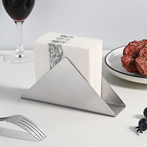 luvtree Silver Stainless Steel 304 Napkin Holder, Modern Triangle Cocktail Napkin Dispenser Organizer for Kitchen Countertops, Dinner Tables, Picnic Tables 6