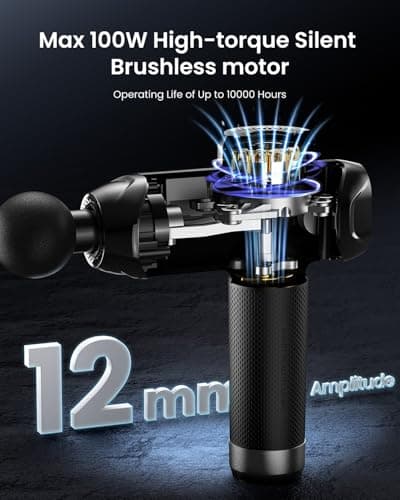 RENPHO Power+ Thermacool Massage Gun with Heat and Cold, 12mm Amplitude Deep Tissue Percussion Massager for Professional Athletes, App Controlled Guided Courses, 6 Speeds, 6 Attachments, Carry Case 3