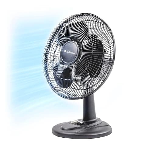 Comfort Zone Oscillating Table Fan with Adjustable Tilt, Convenient Push Button Controls, Quiet, 12 inch, 3 Speed, Desk Fan, Airflow 7.25 ft/sec, Ideal for Home, Bedroom, Dorm & Office, CZ121BK