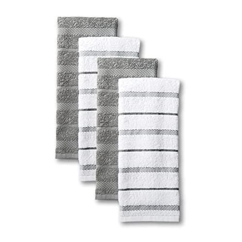 KitchenAid Albany Kitchen Towel 4-Pack Set, Grey/White, 16"x26"