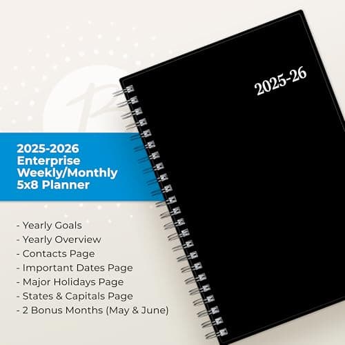Blue Sky 2025-2026 Weekly and Monthly Academic Year Planner Calendar, July 2025 - June 2026, 5" x 8", Flexible Cover, Wirebound, Laminated Tabs, Enterprise (Enterprise 2025-2026, 5" x 8") 9