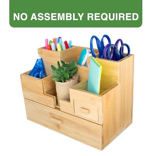 Six Wild Willows Bamboo Desk Organizer with Drawers - Wooden Desktop Storage - Table Top Organizer for Office Supplies, Make-up Organizer 5