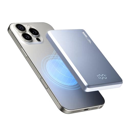 TONOKI Ultra-Slim Magnetic Power Bank, Aluminum Wireless Portable Charger, Fast Charging USB-C Battery Pack for iPhone 15/14/13/12 & MagSafe, Android Wireless Charging Devices (Blue, 10000)