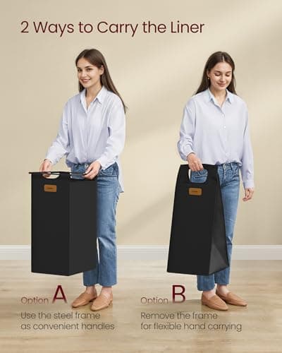 VASAGLE Laundry Hamper with 4 Compartments, 39.6 Gal. (150 L) Laundry Sorter, Rolling Laundry Cart with Shelves, Small Side Pockets, 6 Labels, Chestnut Brown, Ink Black and Dove Gray UBLH203B01 7