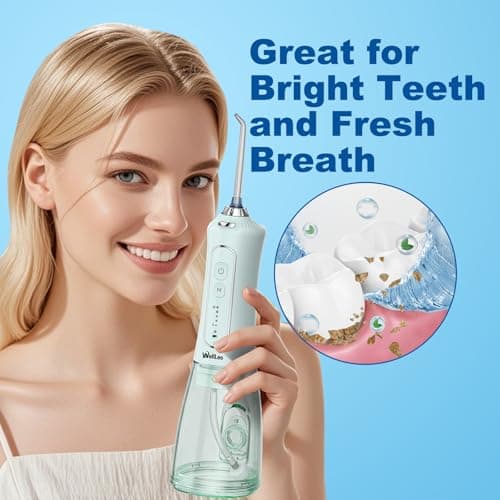 WellLeo Water Flosser for Teeth, 300ML Cordless Oral Irrigator Rechargeable Dental Flosser Picks with 5 Modes 5 Jet Tips,IPX7 Waterproof Teeth Cleaner for Braces Gum Care, Home Travel Use 7