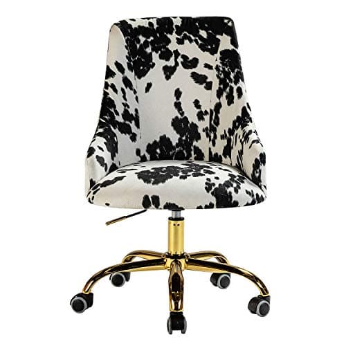 TINA'S HOME Upholstered Desk Chair Modern Armless Office Chair with Wheels, Adjustable Swivel Fabric Task Chair for Living Room, Bedroom, Vanity Room(Gold Base, Black) 6
