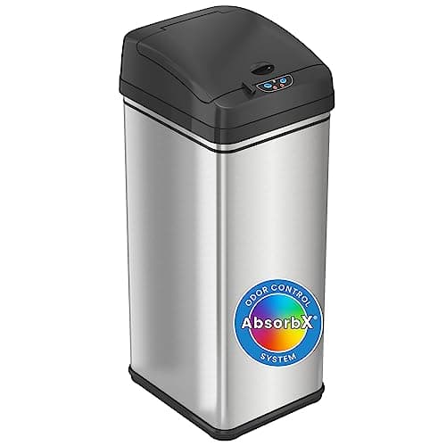 iTouchless 13 Gallon Patented Sensor Trash Can with Lid & Odor Filter, Original Inventor 50L Automatic Kitchen Garbage Bin, Fingerprint-Proof Stainless Steel, Pet-Proof Lock, Soft-Close, Silver