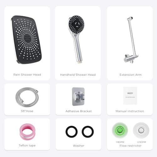 Seacity Wide Rain Shower Head With 5 Modes Handheld Showerheads, High Pressure Showerhead Combo with Extension Arm for Bathroom Accessories, Adjustable Shower Head with Anti-Clog Nozzles (Chrome) 9
