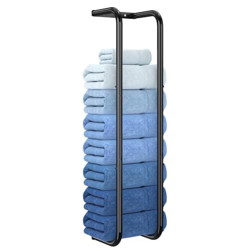 Simple Trending Towel Rack Wall Mounted, Towel Holder for 9 Large Towels, Bathroom Organizer, Black