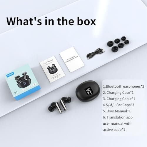 Hsility Translation Earbuds Real Time Wireless Earbuds with Translator for 144 Languages Bluetooth 5.4 Dual Noise Canceling Mic Bass Stereo Sound 36H Play Time and IPX7 for Travel Business 7