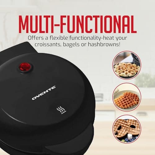 OVENTE Mini Waffle Maker Machine, 4-Inch Chaffle Mold with Non-Stick Surface, 550W Quick Heat-Up and Overheat Protection, Perfect for Breakfast, Dessert, Sandwich, Hash Brown or Snacks, Black WM215B 6