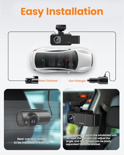 FitDVR 4K 3 Channel Dash Cam, 2160P+1080P+1080P Front and Rear Inside Car Camera with 64GB Card, WiFi Built-in GPS, 3“ IPS Screen, IR Night Vision, G Sensor, WDR(F3) 7