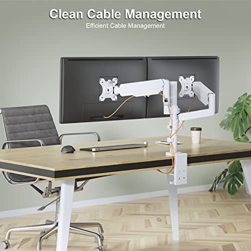 WALI Dual Monitor Mount, Adjustable Gas Spring Arms Desk Mount for 2 Monitors up to 32 inch, 17.6lbs Weight Capacity, Mounting Holes 75 x 75mm or 100 x 100mm (GSDM002W), White 7