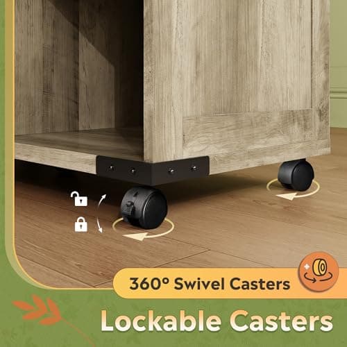 DEVAISE Wood File Cabinet with Charging Station, Mobile Lateral Filing Cabinet with Lock for Home Office, Printer Stand with Open Storage Shelves, Gray Oak 6