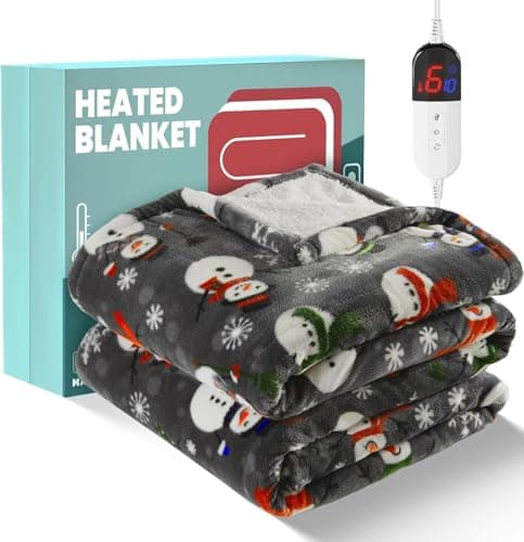 MAXEVE Christmas Heated Throw Blanket Electric Blanket Soft Cozy Heating Blanket for Couch Sofa Bed, 6 Heat Levels & 4-Hour Auto-Off, Machine Washable, FCC & ETL(50"x60", Gray Snowman) 5