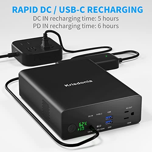Krisdonia Power Bank with AC Outlet, Portable Laptop Charger Battery Bank USB C 100W Fast Charging, 80000mAh/296Wh Power Station External Battery Pack 130W/110V for Outdoor Camping Home Office 6