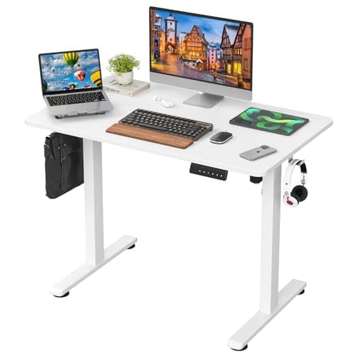 STARY Electric Adjustable Height Sit Stand Home Office Desk with Splice Board, 40x24, White Desktop