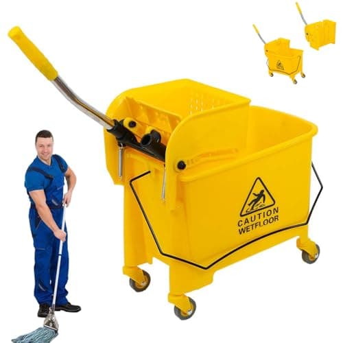 Industrial Mop Bucket with Wringer, 5.28 Gallon Commercial Janitorial Cart for Business, Mop Bucket and Side Wringer Combo with Wheels for Home and Restaurant