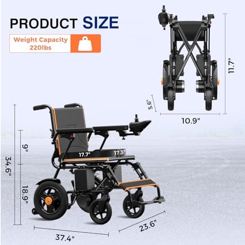 Electric Wheelchair, Foldable Wheelchair Lightweight for Adults, Motorized Wheelchair with Powerful Motor and Long Travel Range, All Terrain Electric Wheelchair for Seniors 7