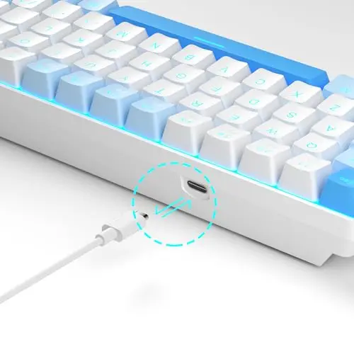 MageGee Portable 60% Mechanical Gaming Keyboard, MK-Box LED Backlit Compact 68 Keys Mini Wired Office Keyboard with Red Switch for Windows Laptop PC Mac - Sky Blue 8