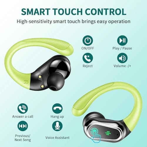 Wireless Earbuds, 2025 Bluetooth 5.4 Headphones Sport, Bluetooth Earbuds with ENC Noise Canceling Mic, 50H Stereo Wireless Headphones IP7 Waterproof with Earhooks, Dual LED Display for Workout/Running 5
