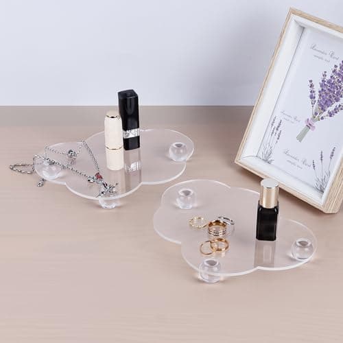 Oraony Clear Acrylic Display Tray, Small Acrylic Riser Stand Trays for Organizing for Bathroom, Candle, Cosmetic, Table, Bar, Vanity, Sink, Perfume (7.8"x 6")