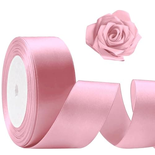 Flezoo 25 Yards Pink Satin Ribbon 1 1/2inch, Single Face Polyester Silk Fabric Hair String Ribbon for Craft, Flower Bouquets, Gift Wrapping, Wedding, Bow Making and Valentines Decoration