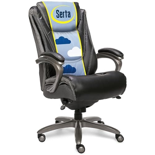 Serta Baxter Big and Tall Smart Layers Executive Office Chair with ComfortCoils, Ergonomic Computer Chair with Layered Body Pillows, Black & Gray Bonded Leather