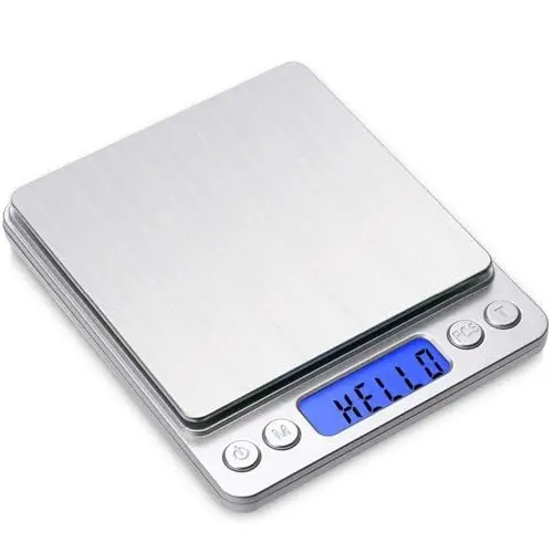 Toprime Digital Gram Scale 500g 0.01g Food Scale High Precision Kitchen Scale Multifunctional Stainless Steel Pocket Scale with Back-Lit LCD Display Tare PCS Features Silver