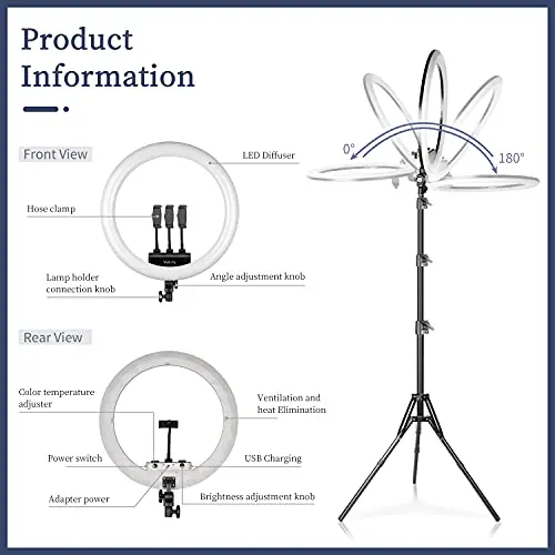 Ring Light with Stand, 19in LED Selfie Circle Light, Max 8ft/2.5m Tripod Stand, 3 Holders for iPhone, Remote Control, 6300K Color Temperature for Live Streaming, Barber, Makeup, YouTube, Tiktok 9