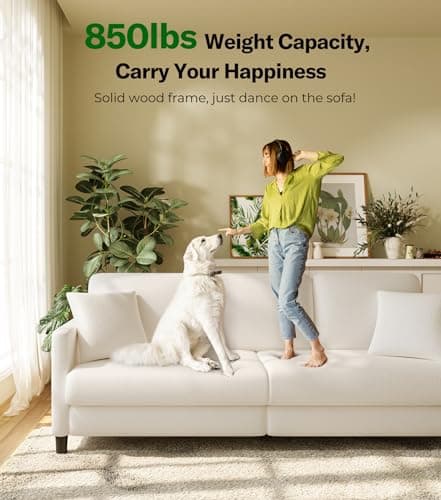 Welzona 83" Couches for Living Room, Comfy Sofas for Living Room, Teddy Sofa Couch, Tool-Free Setup Loveseat Sofa, All-Wood Love Seat Couches, Small Couch 2 Pillows Included, Beige 5