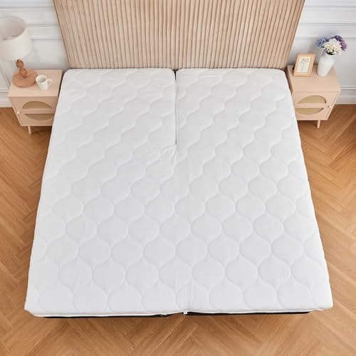 Kingnex Quilted Split Top Cal King Mattress Topper Pad for Adjustable Bed Breathable Fitted Fluffy Pillow Top Mattress Pad Split Top Cal King 6