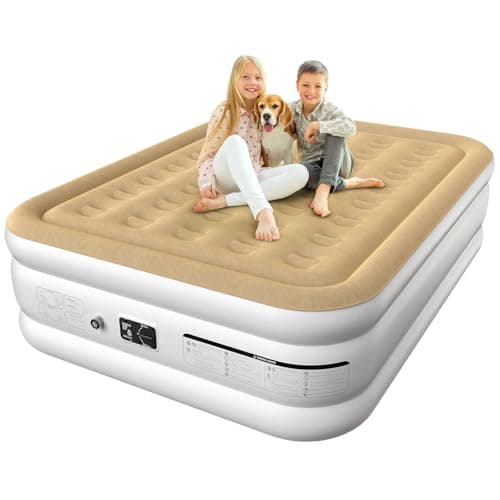 Ezyrest Air Mattress Queen with Built in Pump, Portable Air Bed for Camping & Guest, Antileak Blow Up Mattress with Soft Flocked Top, Foldable Queen Air Mattress with Built in Pump