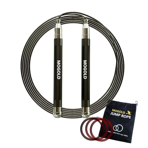 MOGOLD Speed Rope Jump Rope for Boxing -Length Adjustable - Fast & Easy Set Up - Lightweight Cables + 2 Handles in Black,Blue or Red - Free Carrying Pouch