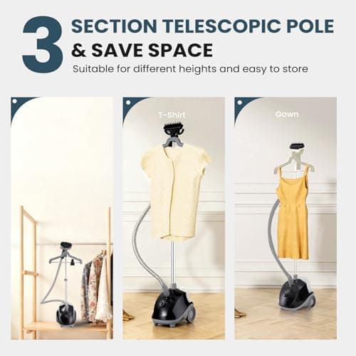 DUMOS Garment Steamer for Clothes Standing, 1500W Efficient Clothes Steamer Standing, 1.7L Water Tank for 55 Min Continuous Steaming with Wheels, Professional Fast Heating Wrinkle Remover 7